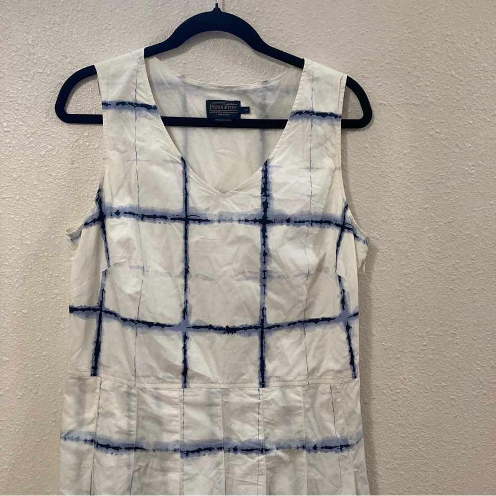 Pendleton Women’s Midi Dress Blue and White Sleeveles Pleated Sz 12 - Picture 4 of 13